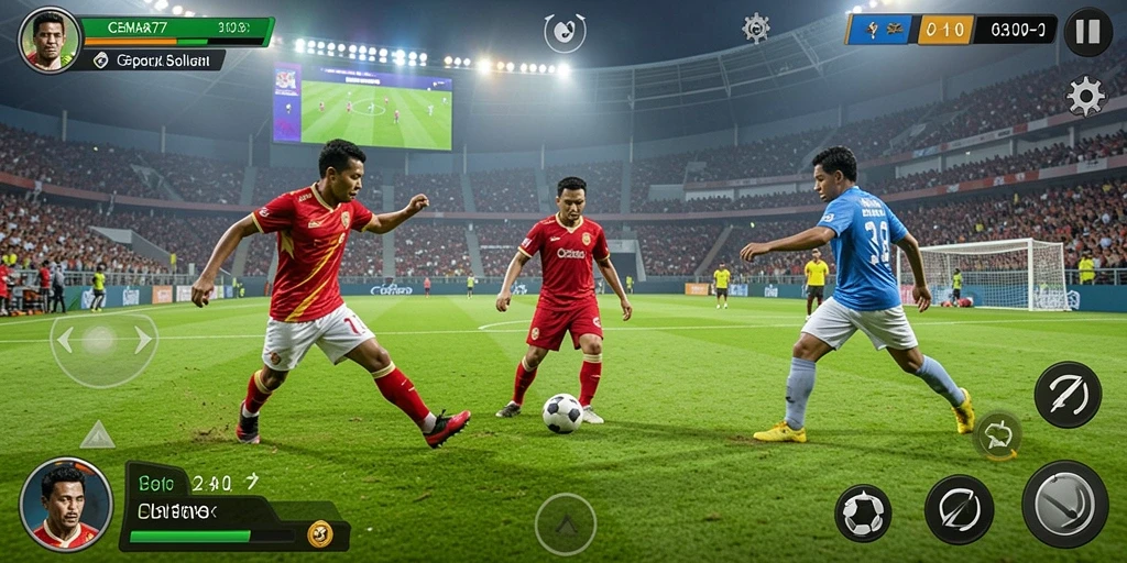 Tampilan gameplay CEMARA77 yang seru dalam pertandingan sepak bola.