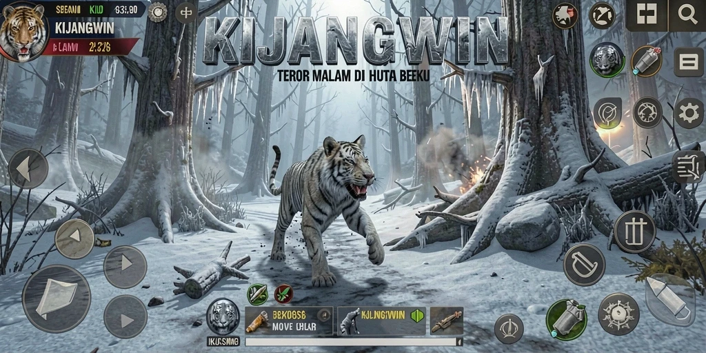 Tangkapan layar gameplay KIJANGWIN menampilkan suasana gelap yang mencekam.