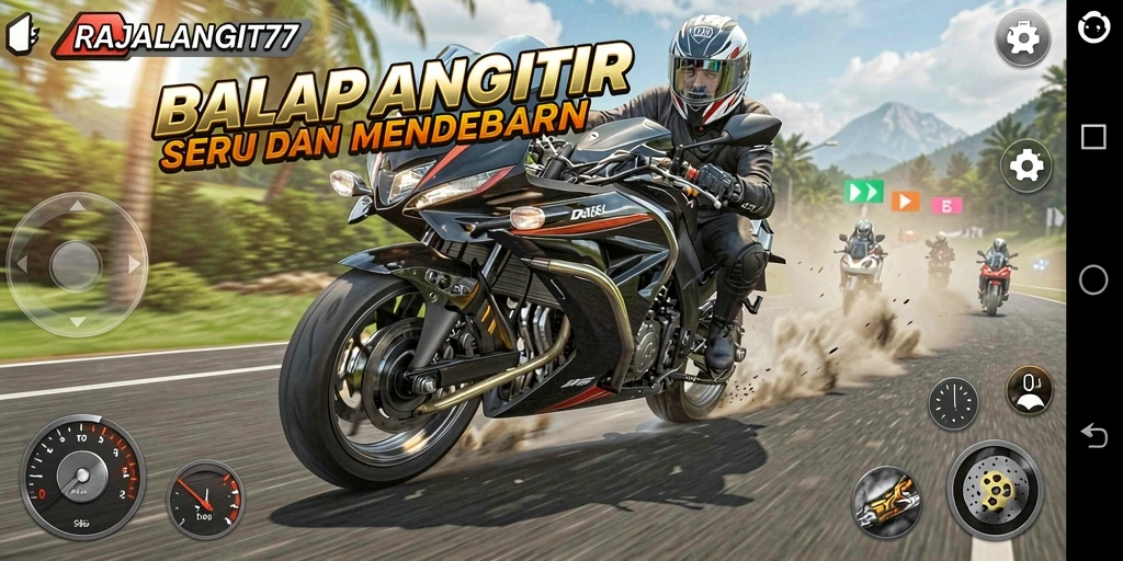 Tampilan gameplay seru di RAJALANGIT77 saat balapan motor.